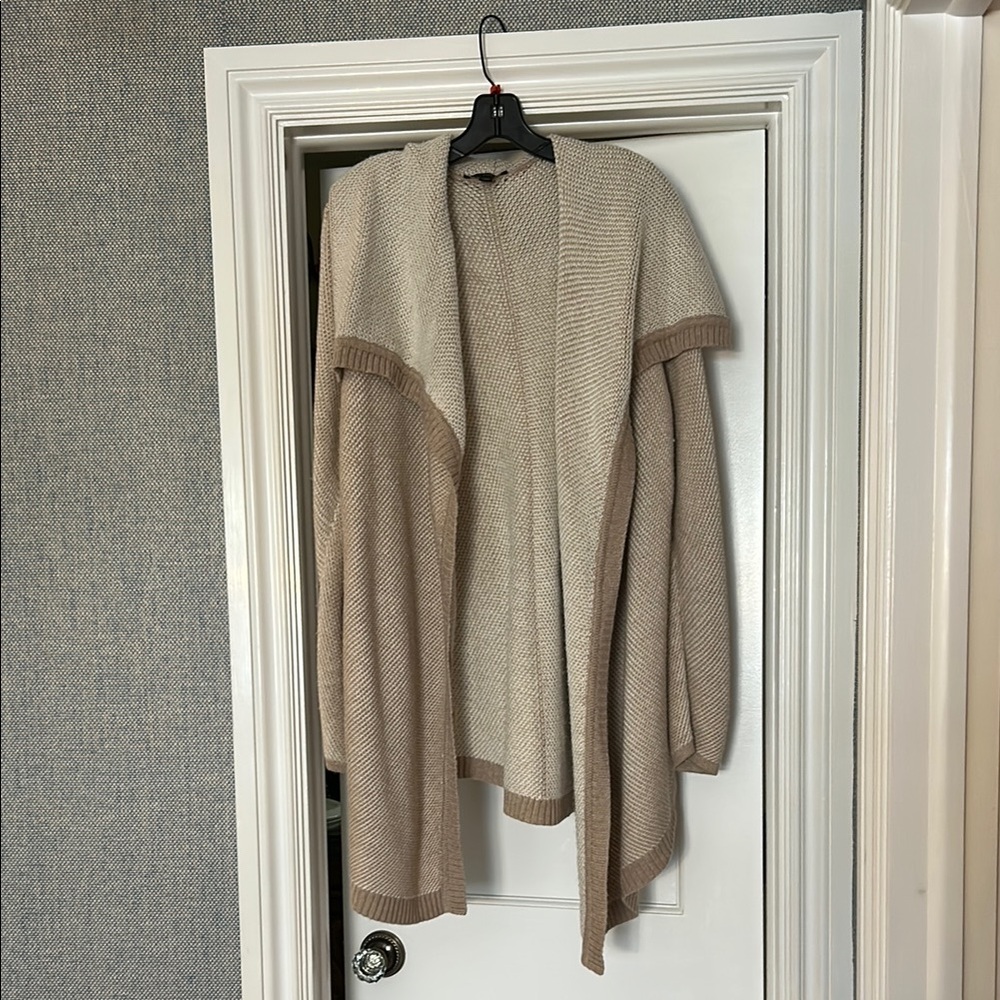 Ann Taylor Cream and Tan Draped Cardigan Sweater